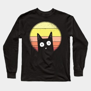 Black Cat Kitten Vintage Retro Aesthetic Vibes Animal Social Distancing FaceMask Long Sleeve T-Shirt